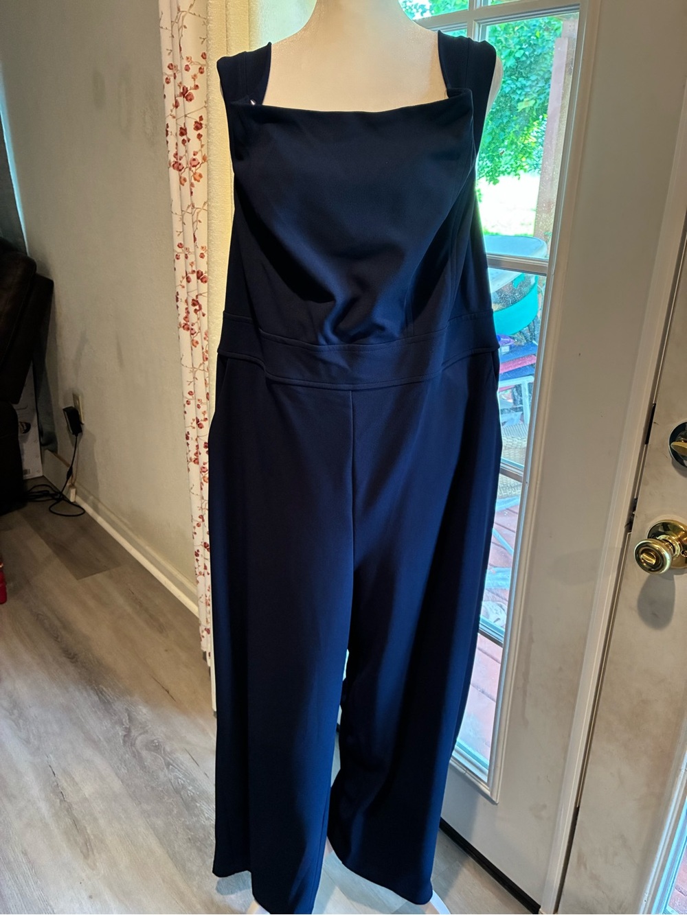 Teeze Me Navy Square-Neck Wide-Leg Jumpsuit